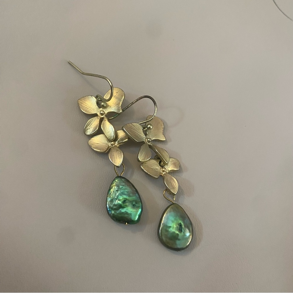 Floral Gold and Green Earrings